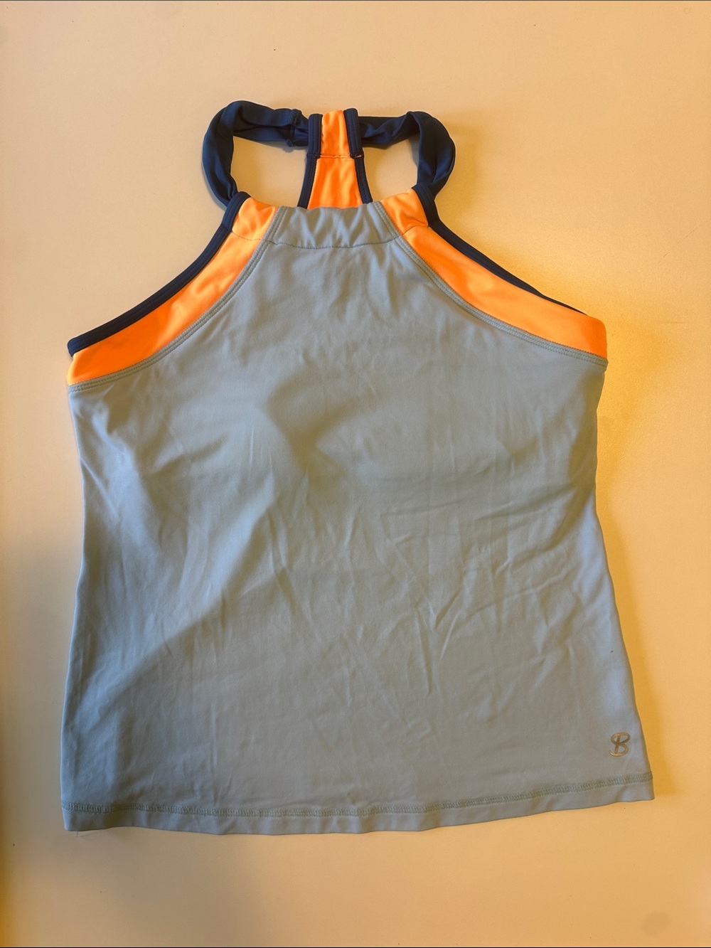 Sofibella Athletic Halter Tank with Neon Orange & Navy Trim
